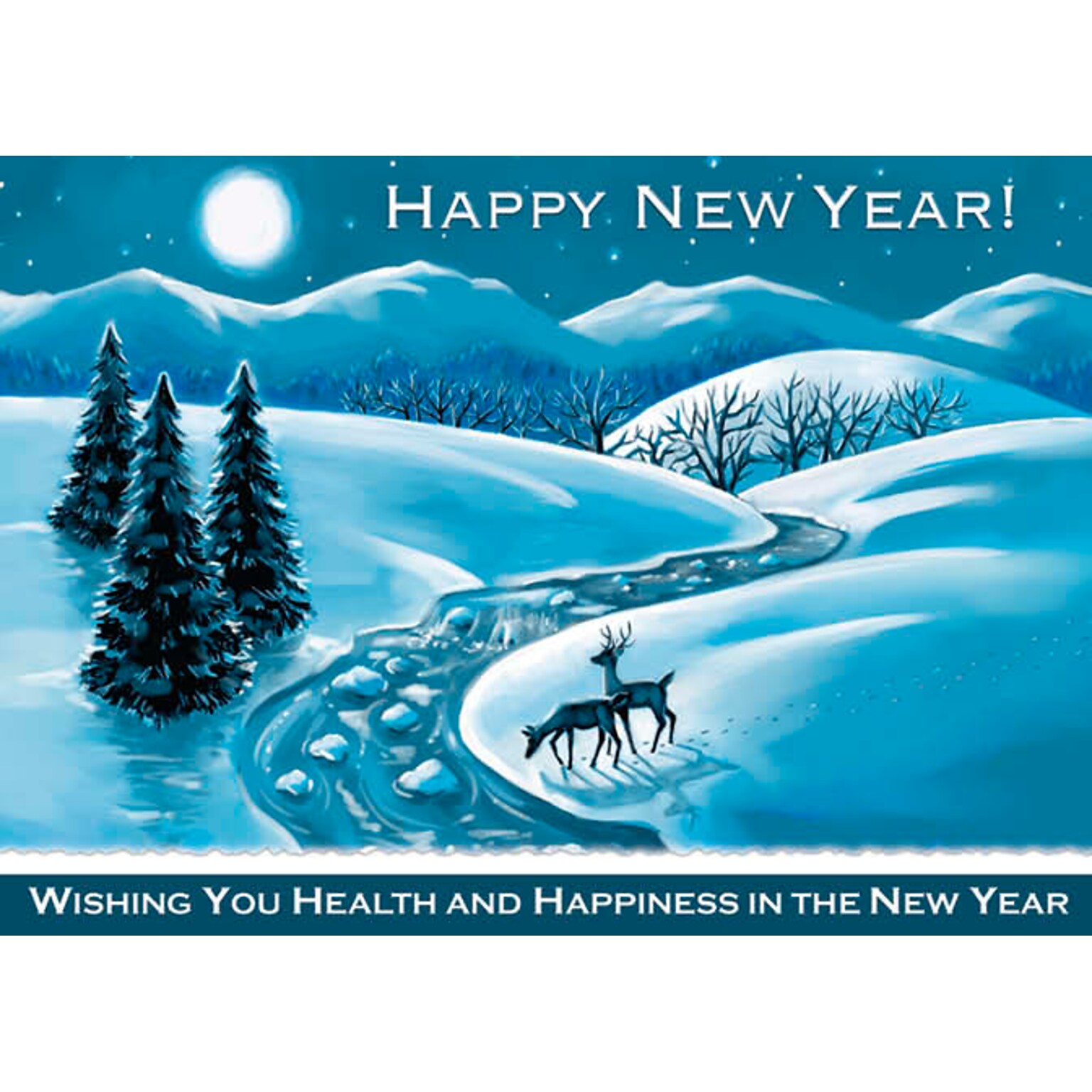 Happy New Year Wishing You Health and Happiness Greetings Cards, With A7 Envelopes, 7 x 5, 25 Cards per Set