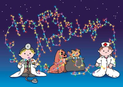 Kids Dressed Up Like Doctors with Lights Holiday Greeting Cards, With A7 Envelopes, 7 x 5, 25 Card