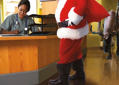 Santa Checking Into Dr Office Humerous Christmas Greeting Cards, With A7 Envelopes, 7 x 5, 25 Card