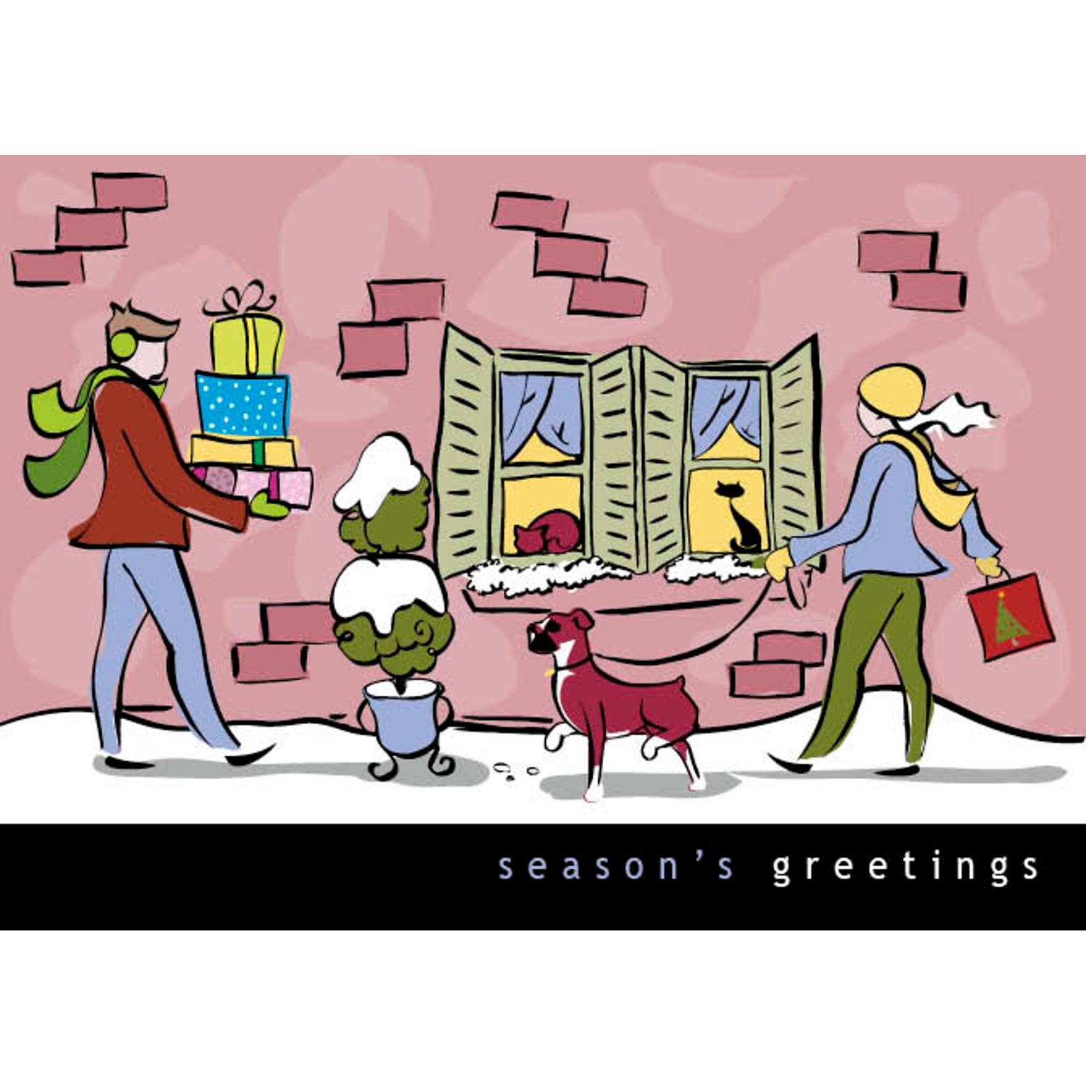 Seasons Greetings Presents And Pets Holiday Greeting Cards, With A7 Envelopes, 7 x 5, 25 Cards per Set