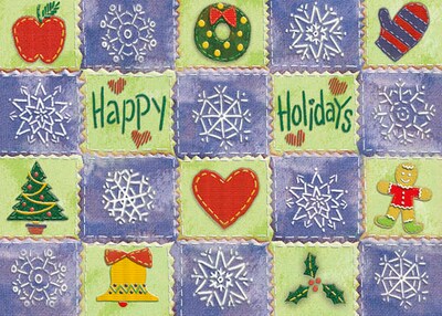 Happy Holidays Quilt Christmas Greeting Cards, With A7 Envelopes, 7 x 5, 25 Cards per Set