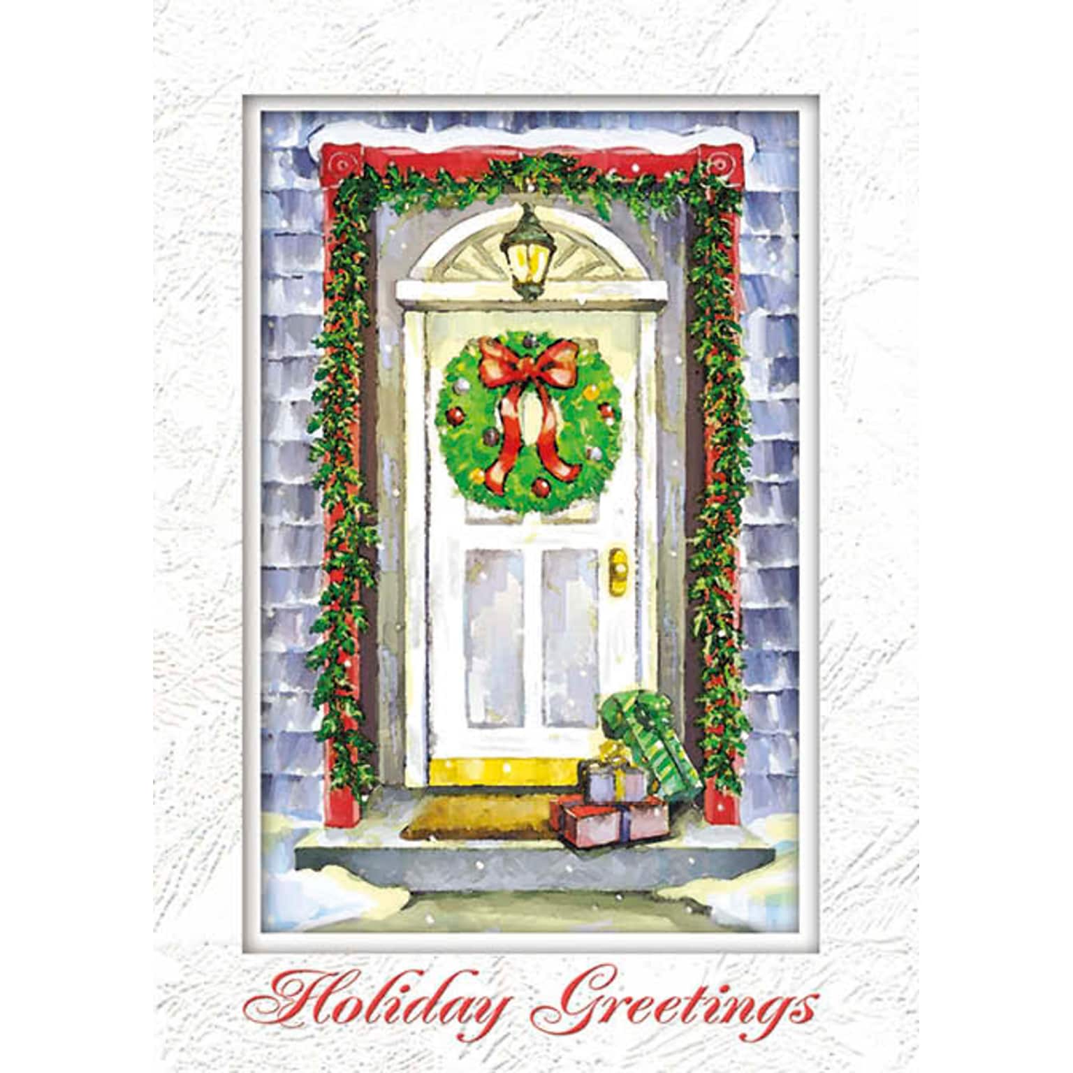 Holiday Greetings White Door With Wreath Seasonal Greeting Cards, With A7 Envelopes, 7 x 5, 25 Cards per Set