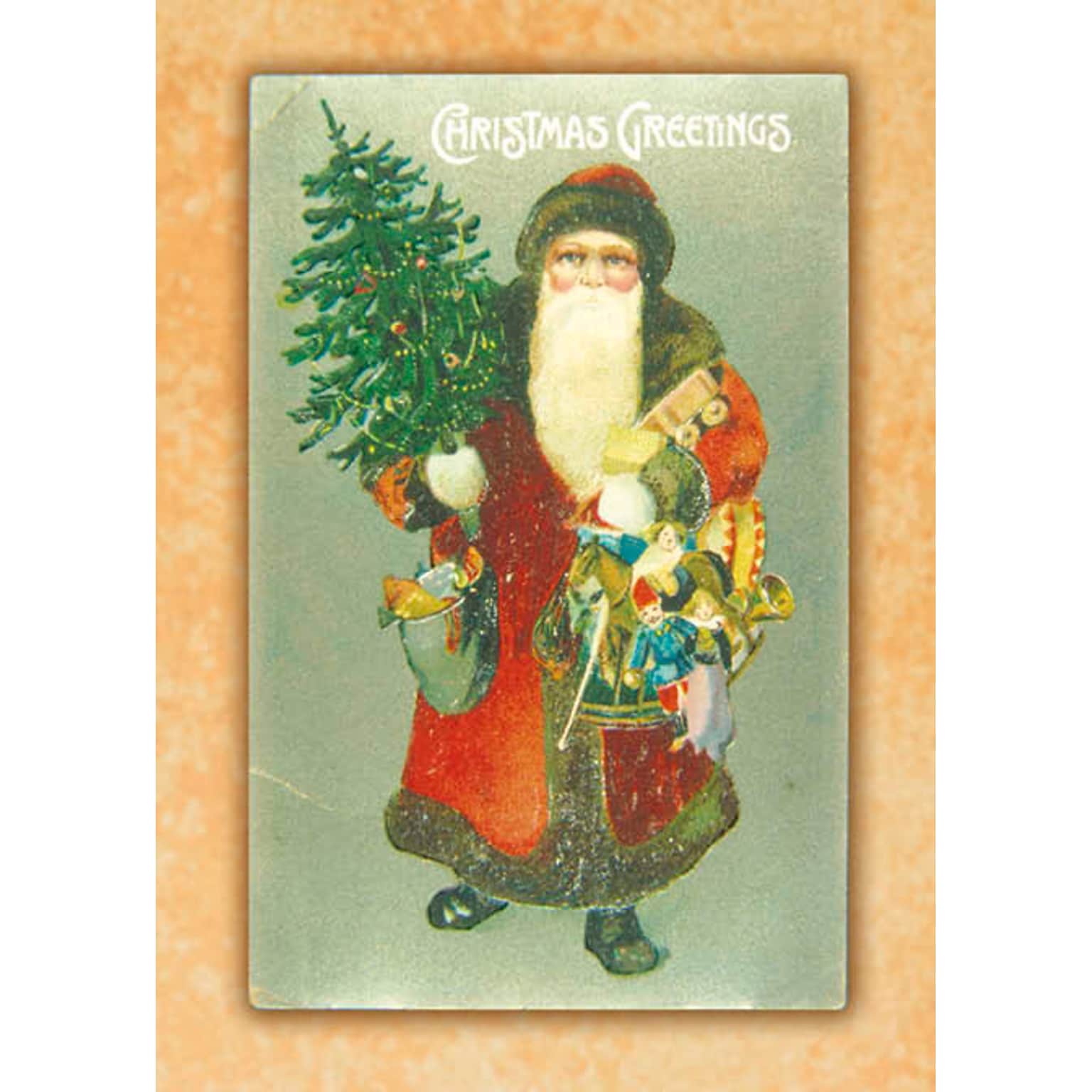 Vintage Greetings Christmas with Santa Holiday Cards, With A7 Envelopes, 7 x 5, 25 Cards per Set