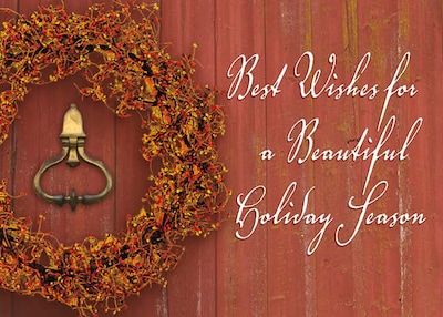 Best Wishes For Holiday Season Wreath Greeting Cards, With A7 Envelopes, 7 x 5, 25 Cards per Set