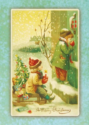 Vintage Greetings A Merry Christmas Child On Sled Holiday Cards, With A7 Envelopes, 7 x 5, 25 Card