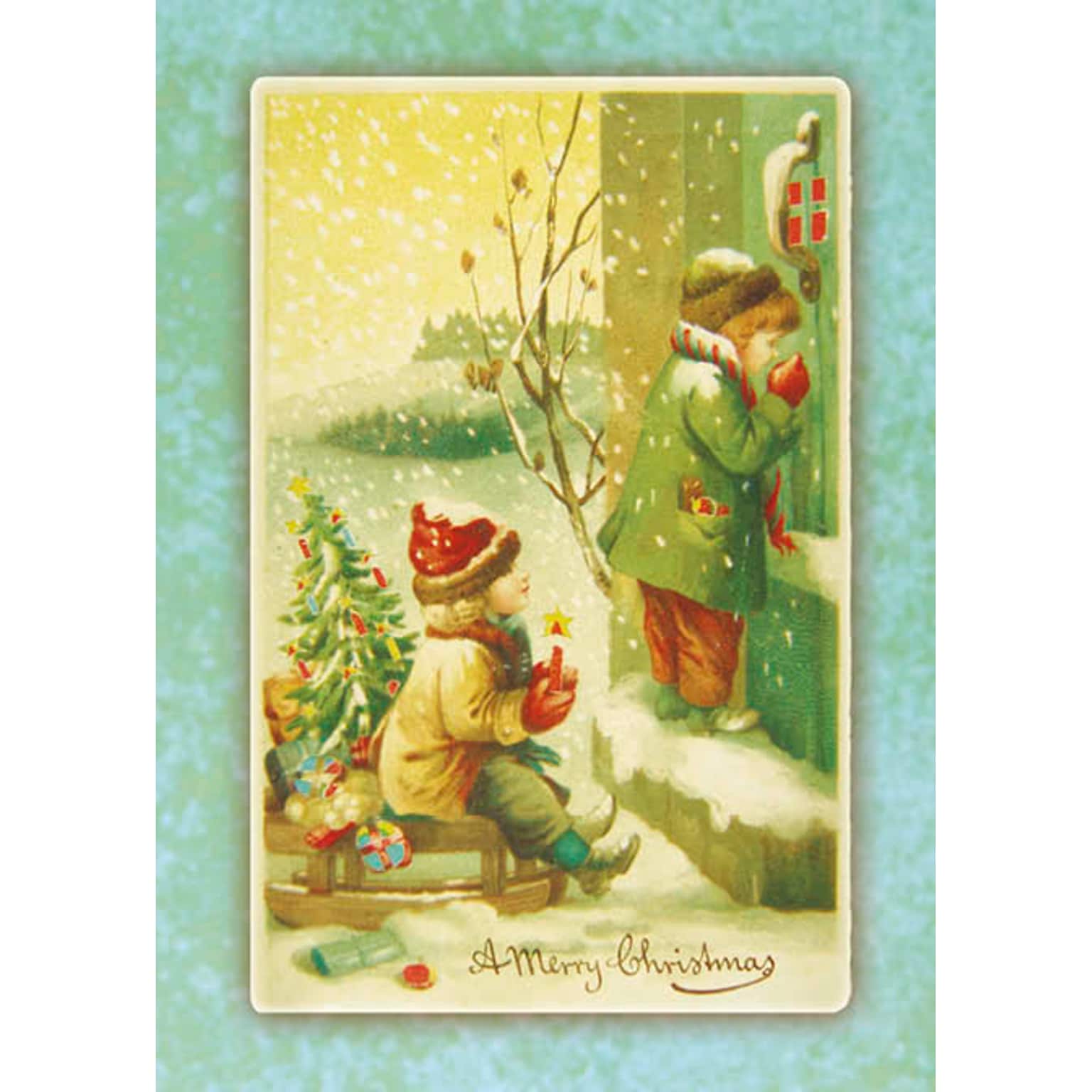 Vintage Greetings A Merry Christmas Child On Sled Holiday Cards, With A7 Envelopes, 7 x 5, 25 Cards per Set