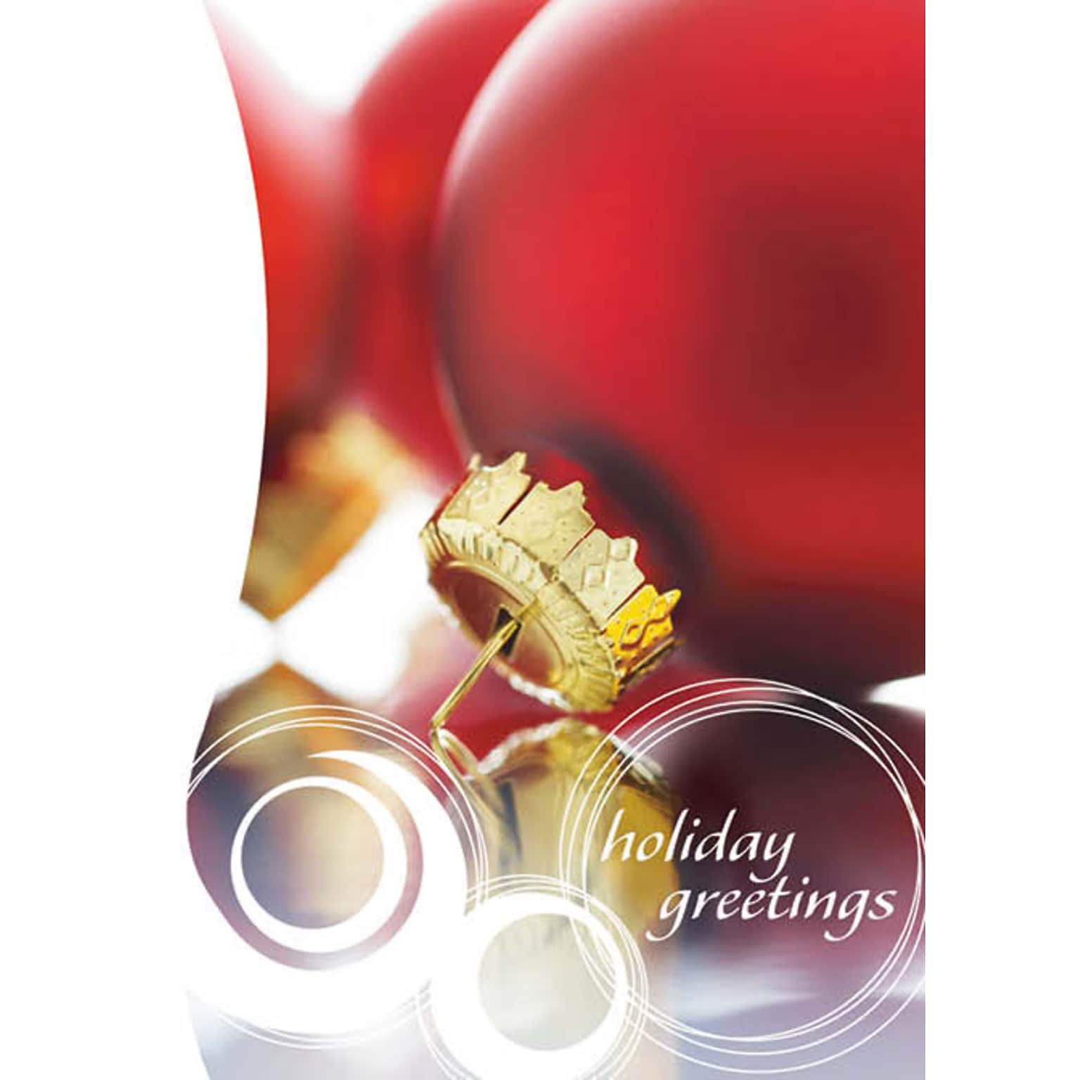 Holiday Greetings Red Ornament Seasonal Greeting Cards, With A7 Envelopes, 7 x 5, 25 Cards per Set