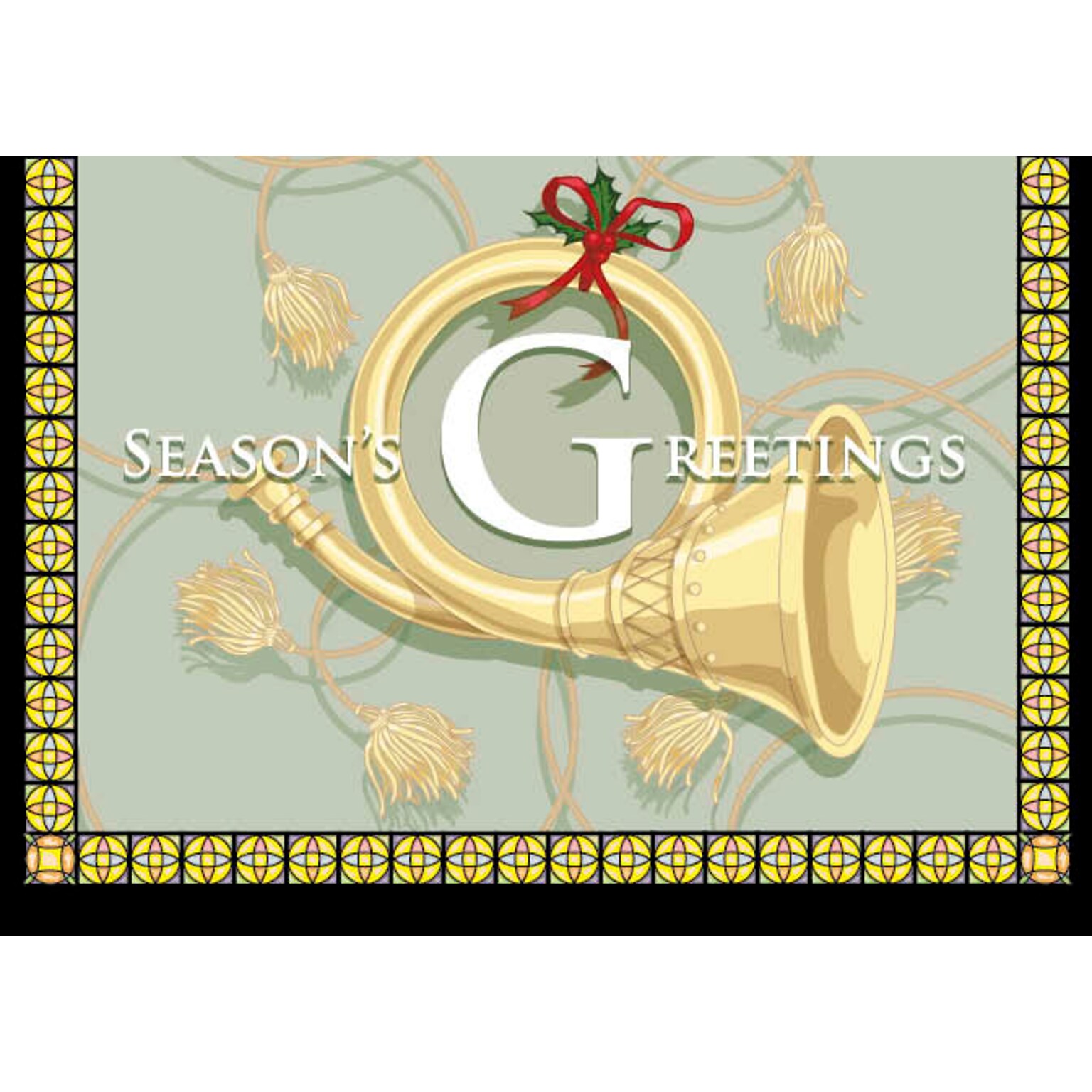 Seasons Greetings Trumpet Holiday Greeting Cards, With A7 Envelopes, 7 x 5, 25 Cards per Set