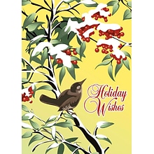 Holiday Wishes Bird On Tree Branch Holiday Greeting Cards, With A7 Envelopes, 7 x 5, 25 Cards per