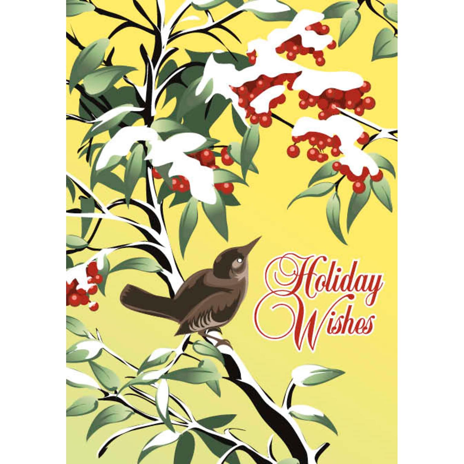 Holiday Wishes Bird On Tree Branch Holiday Greeting Cards, With A7 Envelopes, 7 x 5, 25 Cards per Set
