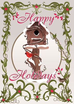 Happy Holidays Cardinal And Bird House Holiday Greeting Cards, With A7 Envelopes, 7 x 5, 25 Cards
