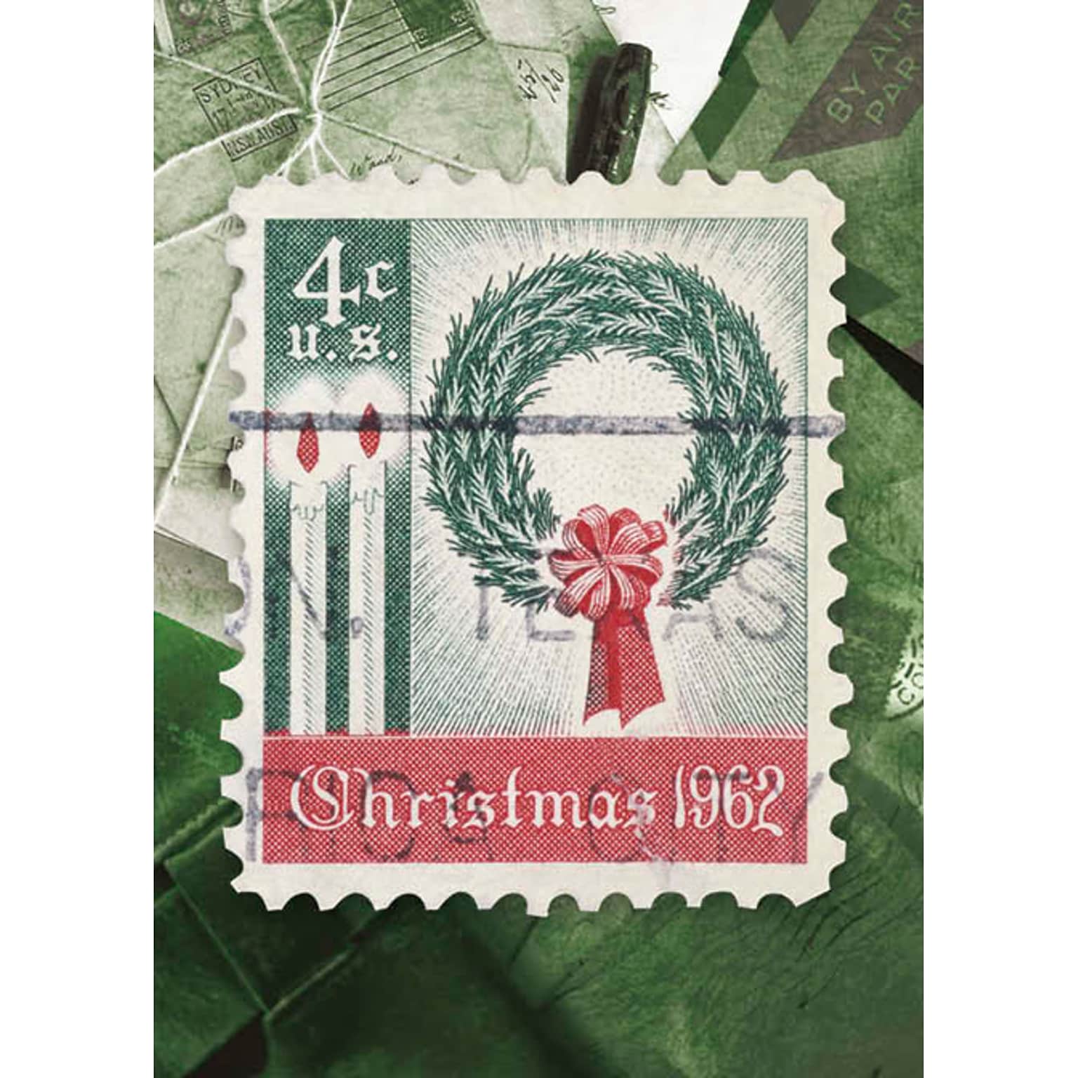 Vintage 4 Cent US Christmas 1962 Stamp Holiday Greeting Cards, With A7 Envelopes, 7 x 5, 25 Cards per Set