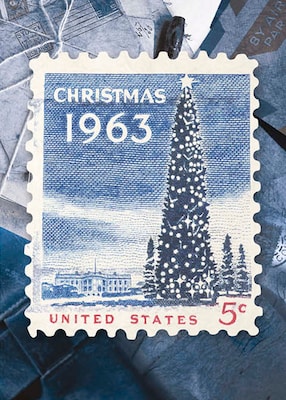 Vintage 5 Cent US Christmas 1963 Stamp Holiday Greeting Cards, With A7 Envelopes, 7 x 5, 25 Cards