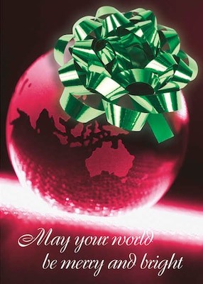 May The World Be Merry And Bright Earth Ornament Holiday Greeting Cards, With A7 Envelopes, 7 x 5,