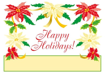 Cursive Happy Holidays Pointsettias Holiday Greeting Cards, With A7 Envelopes, 7 x 5, 25 Cards per