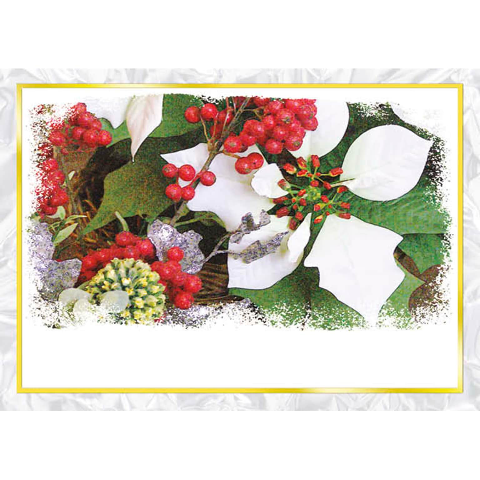 Pointsettias And Berries Holiday Greeting Cards, With A7 Envelopes, 7 x 5, 25 Cards per Set