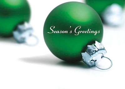 Seasons Greetings Green Ornament Holiday Greeting Cards, With A7 Envelopes, 7 x 5, 25 Cards per Se