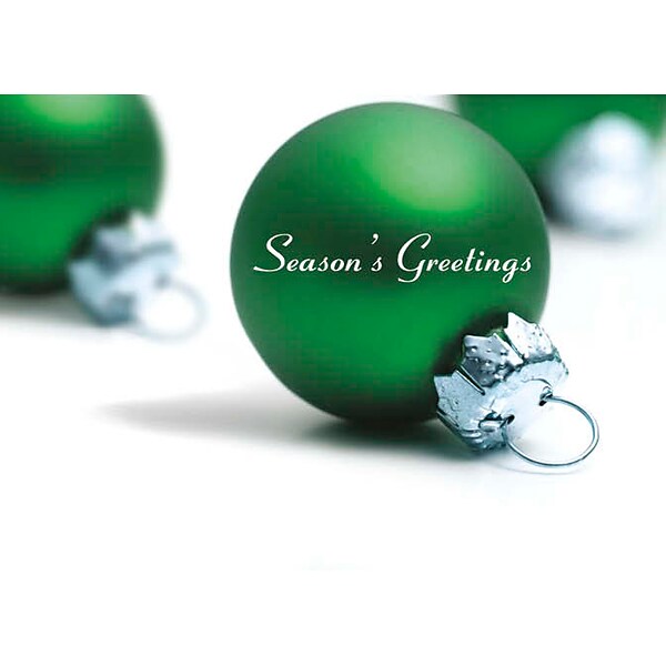 Seasons Greetings Green Ornament Holiday Greeting Cards, With A7 Envelopes, 7 x 5, 25 Cards per Set