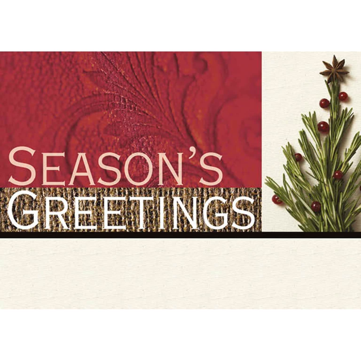 Seasons Greetings Pine Branch Holiday Greeting Cards, With A7 Envelopes, 7 x 5, 25 Cards per Set