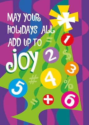 May Your Holidays All Add Up To Joy Numbers Tree Holiday Greeting Cards, With A7 Envelopes, 7 x 5,