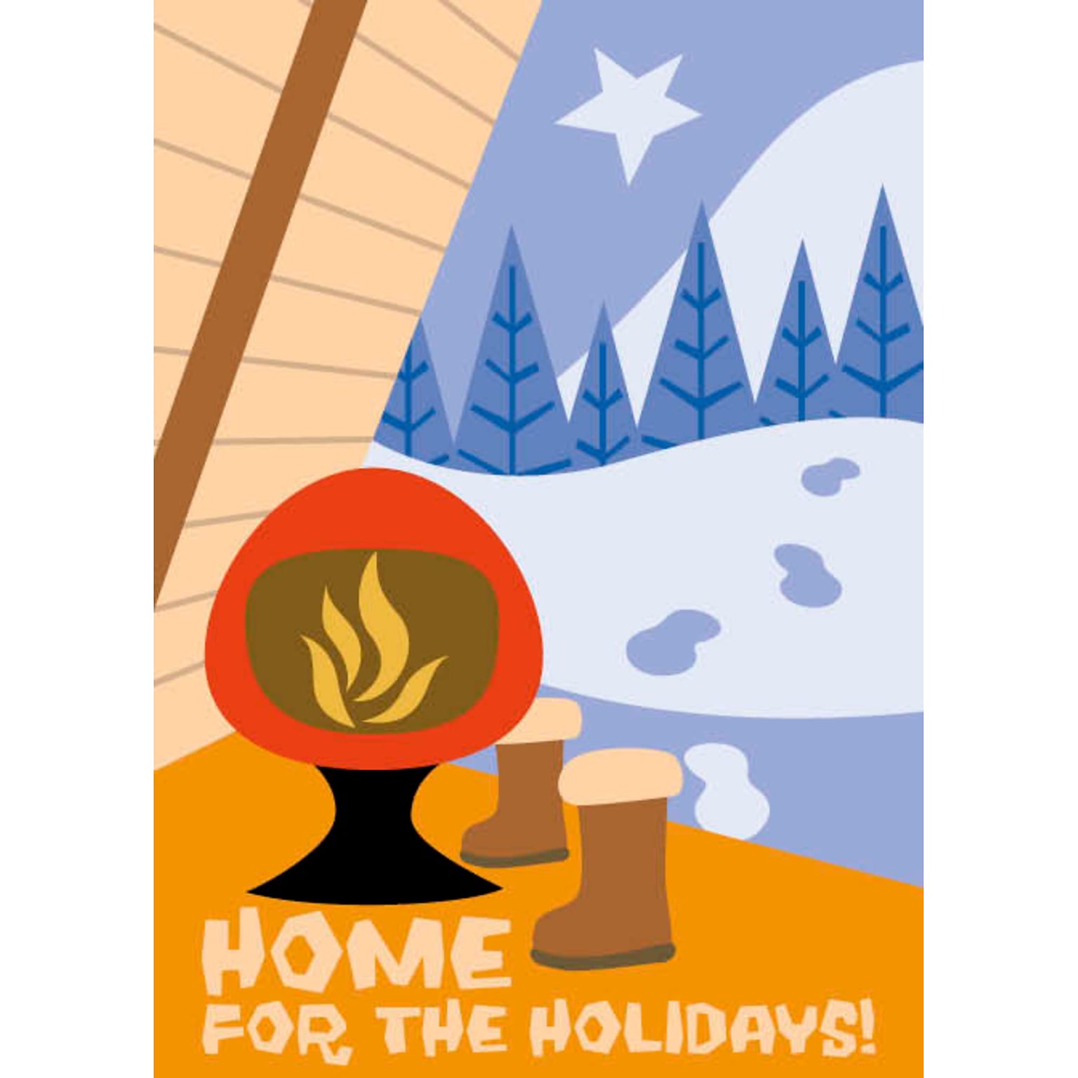 Home For The Holidays Campfire And Boots Holiday Greeting Cards, With A7 Envelopes, 7 x 5, 25 Cards per Set