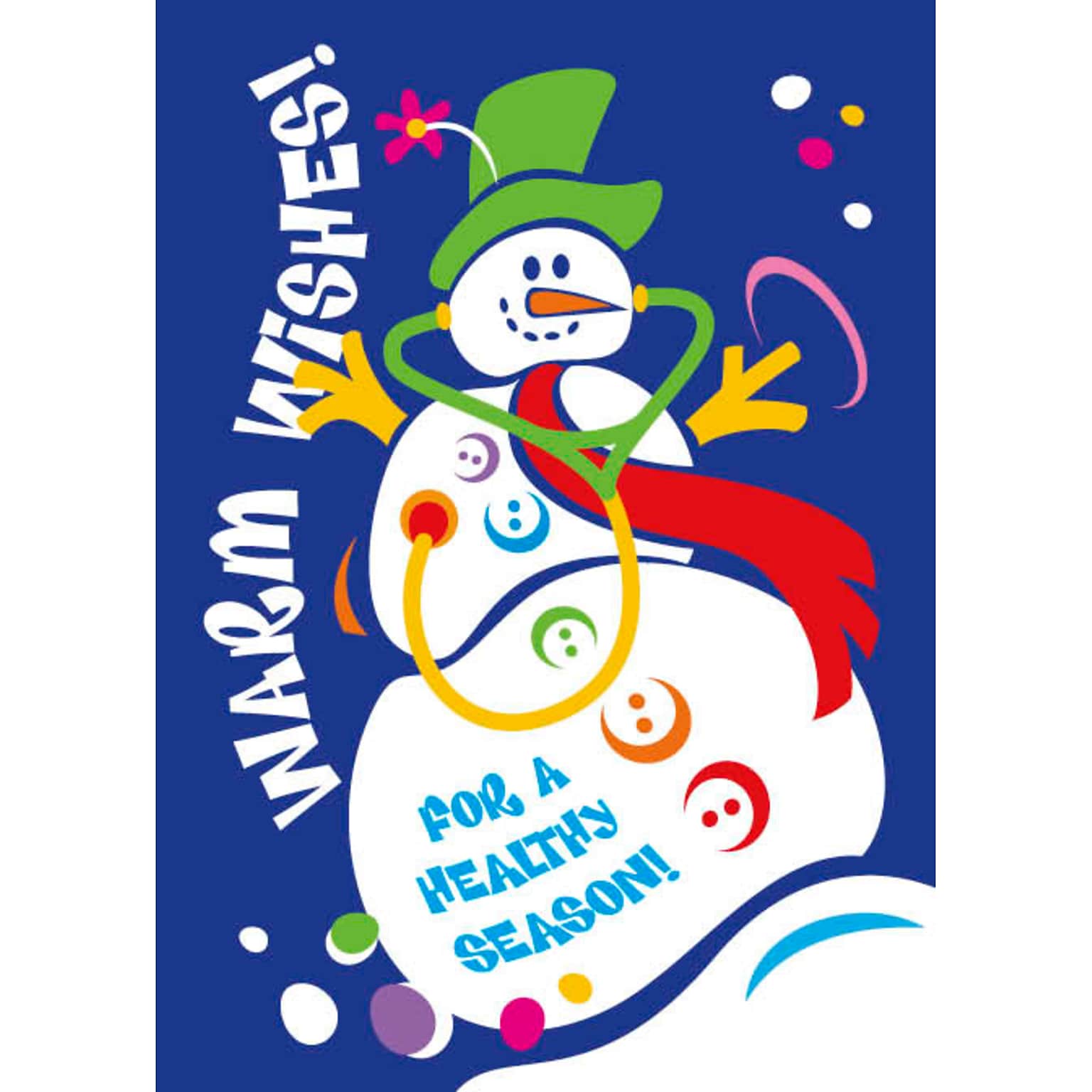 Warm Wishes For A Healthy Season Snowman Holiday Greeting Cards, With A7 Envelopes, 7 x 5, 25 Cards per Set
