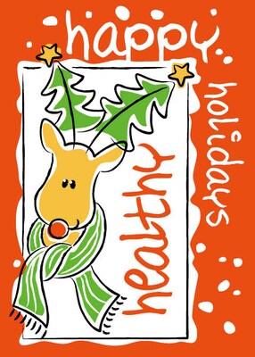 Happy Holidays Healthy Reindeer Holiday Greeting Cards, With A7 Envelopes, 7 x 5, 25 Cards per Set