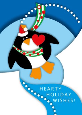 Hearty Holiday Wishes Penguin Holiday Greeting Cards, With A7 Envelopes, 7 x 5, 25 Cards per Set