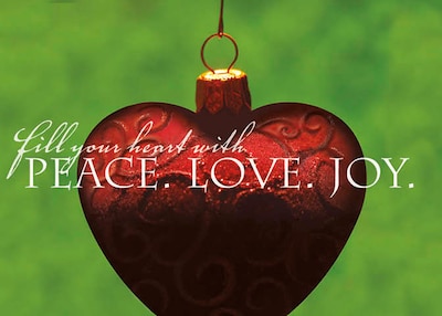 Fill Your Heart With Peace, Love , Joy Ornament Holiday Greeting Cards, With A7 Envelopes, 7 x 5,