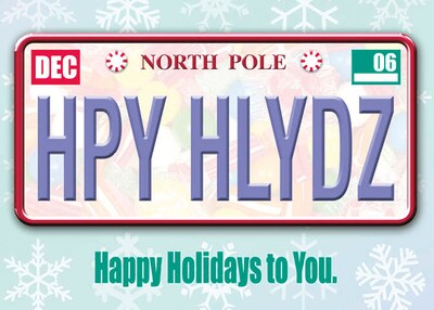 North Pole License Plate Holiday Greeting Cards, With A7 Envelopes, 7 x 5, 25 Cards per Set