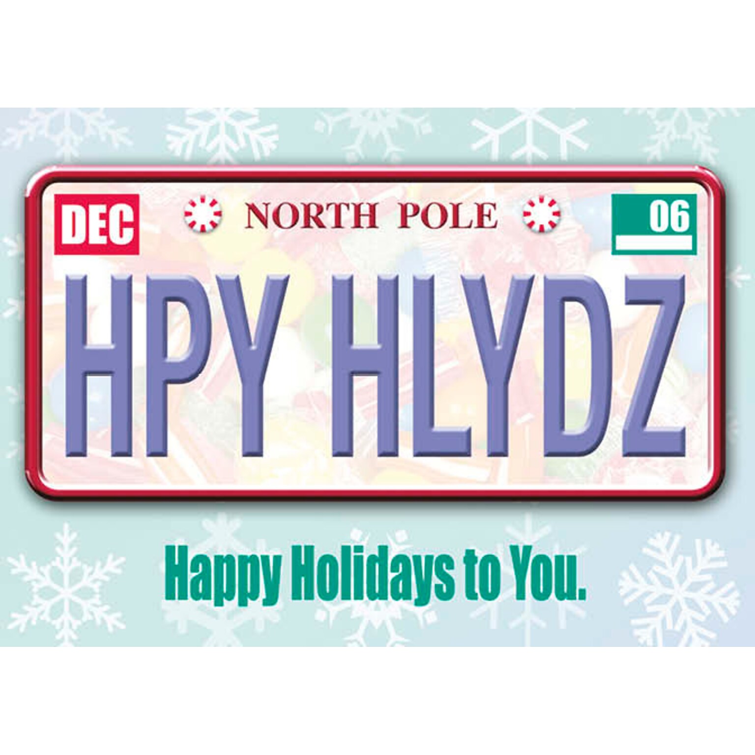 North Pole License Plate Holiday Greeting Cards, With A7 Envelopes, 7 x 5, 25 Cards per Set