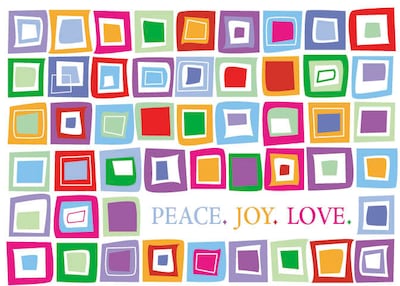 Peace, Joy, Love Geometric Squares Greeting Cards, With A7 Envelopes, 7 x 5, 25 Cards per Set