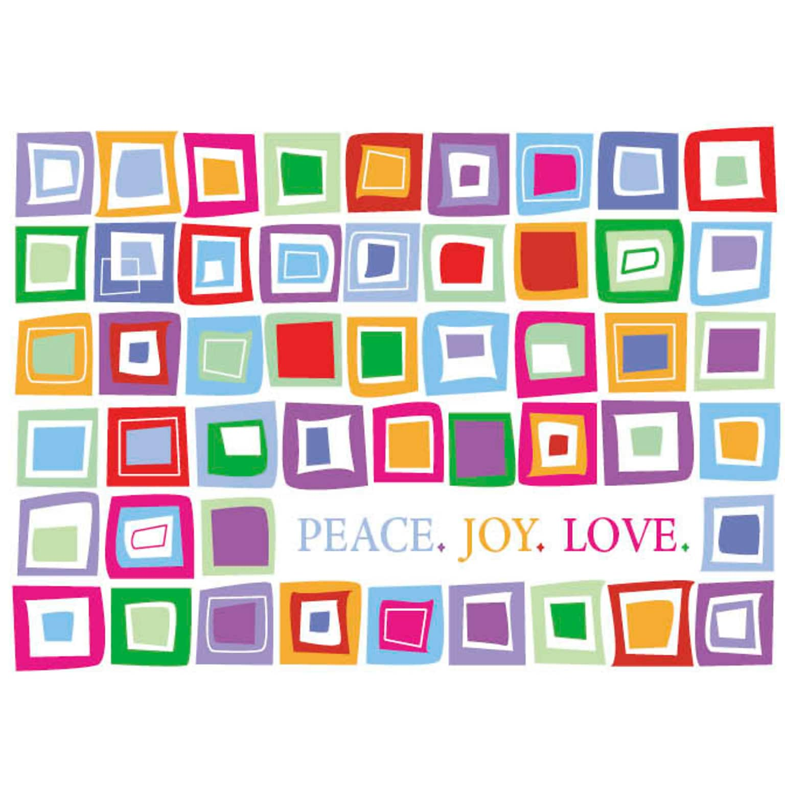 Peace, Joy, Love Geometric Squares Greeting Cards, With A7 Envelopes, 7 x 5, 25 Cards per Set