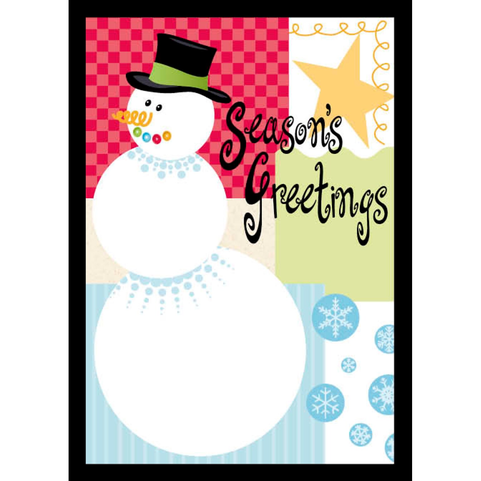 Seasons Greetings Snowman Holiday Greeting Cards, With A7 Envelopes, 7 x 5, 25 Cards per Set