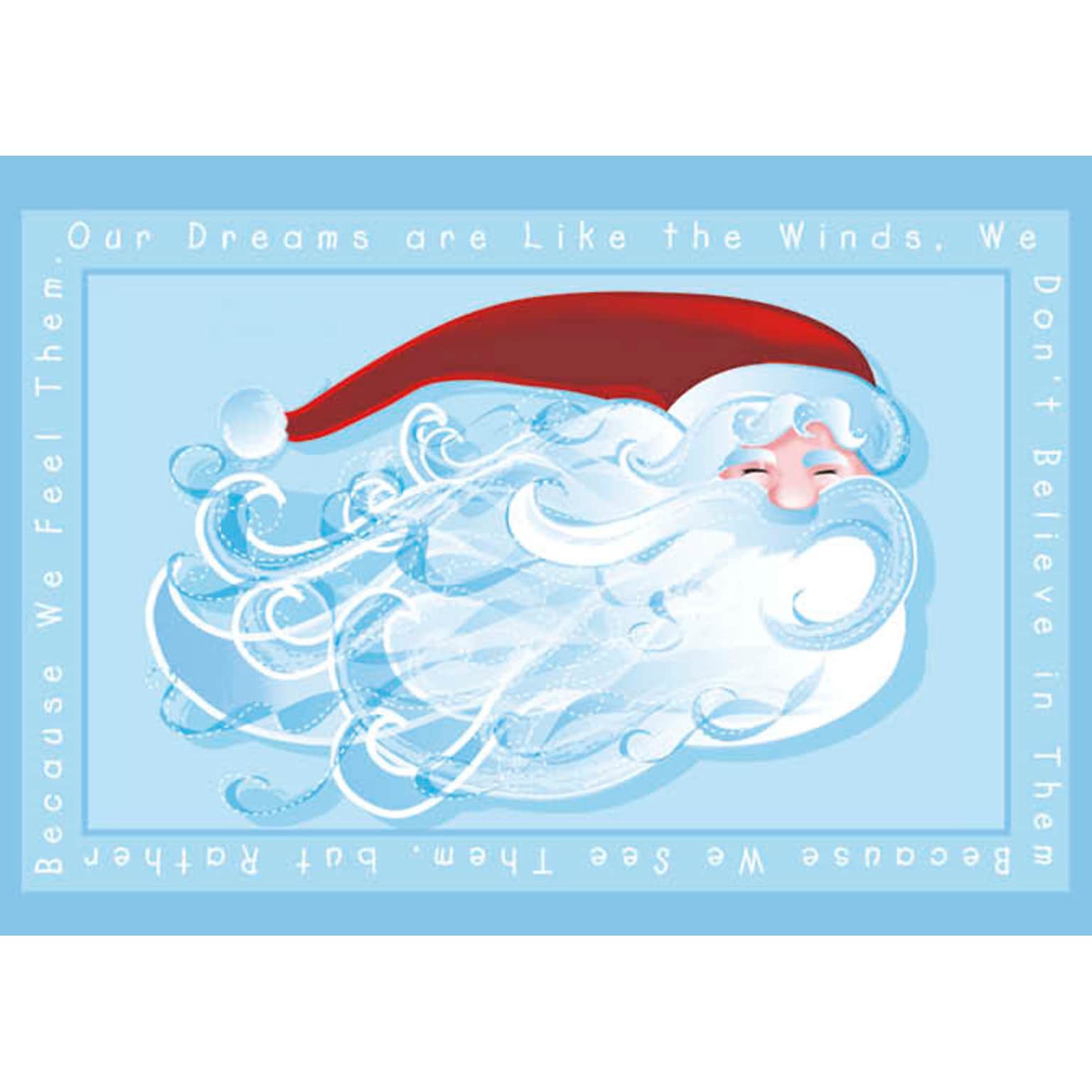 Happy Holidays Dreams Like The Winds Santa Christmas Greeting Cards, With A7 Envelopes, 7 x 5, 25 Cards per Set
