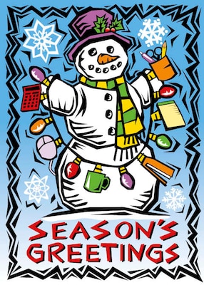 Seasons Greetings Snowman And Office Supplies Holiday Greeting Cards, With A7 Envelopes, 7 x 5, 25