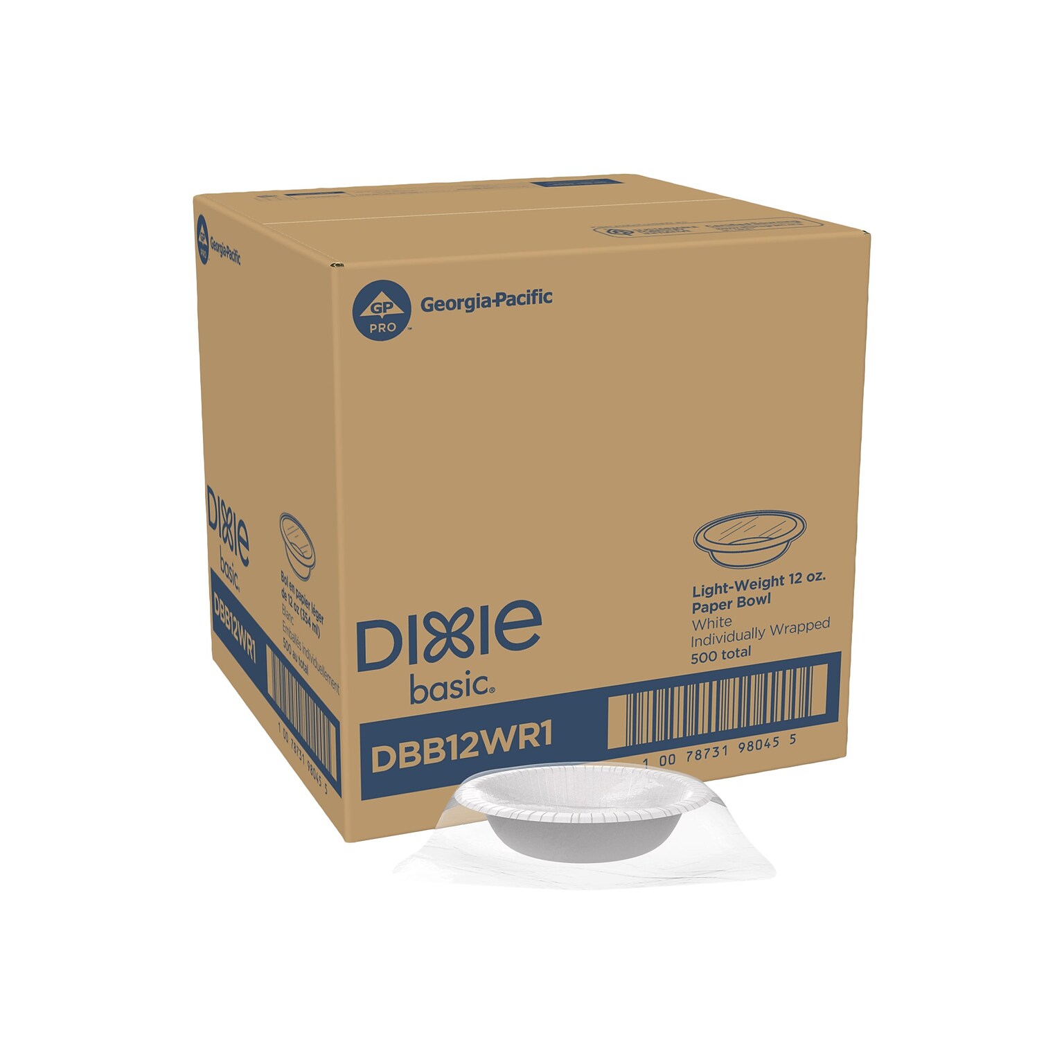 Dixie Basic Individually Wrapped Paper Bowls, 12 oz., White, 500 Plates/Case (DBP09WR1)