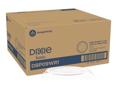 Dixie Basic Individually Wrapped Paper Plates, 8.5, White, 500 Plates/Case (DBP09WR1)