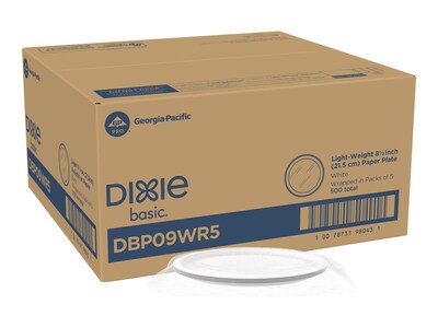 Dixie Basic 8.5Dia. Paper Plate, White, 500 Plates/Case (DBP09WR1)