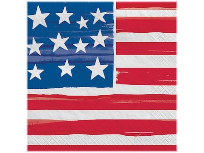 Amscan Painted Patriotic Fourth of July Luncheon Napkins, Blue/Red/White, 100/Pack (713079)
