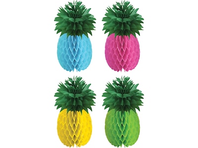 Amscan Luau Honeycomb Pineapple Centerpieces, Pink/Green/Yellow/Blue, 4/Pack (290058)
