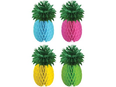 Amscan Luau Honeycomb Pineapple Centerpieces, Pink/Green/Yellow/Blue, 4/Pack (290058)