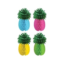 Amscan Luau Honeycomb Pineapple Centerpieces, Pink/Green/Yellow/Blue, 4/Pack (290058)