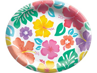 Amscan Summer Hibiscus Luau Oval Plates, Multicolor, 20/Pack (722735)