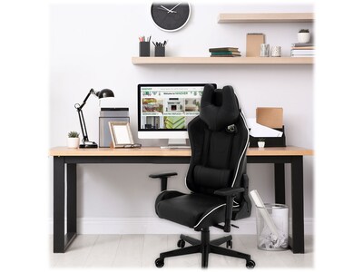 Hanover Commando Fabric Ergonomic Racing Gaming Chair, Black/White (HGC0106)