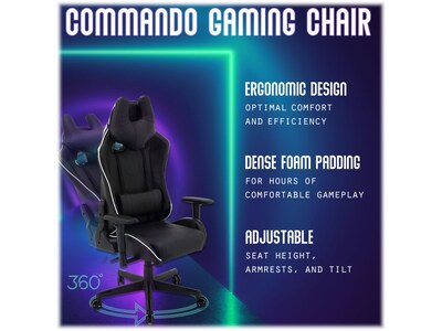 Hanover Commando Fabric Ergonomic Racing Gaming Chair, Black/White (HGC0106)