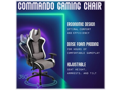 Hanover Commando Fabric Ergonomic Racing Gaming Chair, Black/Gray/White (HGC0107)