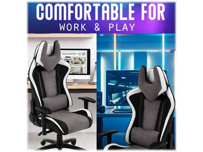 Hanover Commando Fabric Ergonomic Racing Gaming Chair, Black/Gray/White (HGC0107)