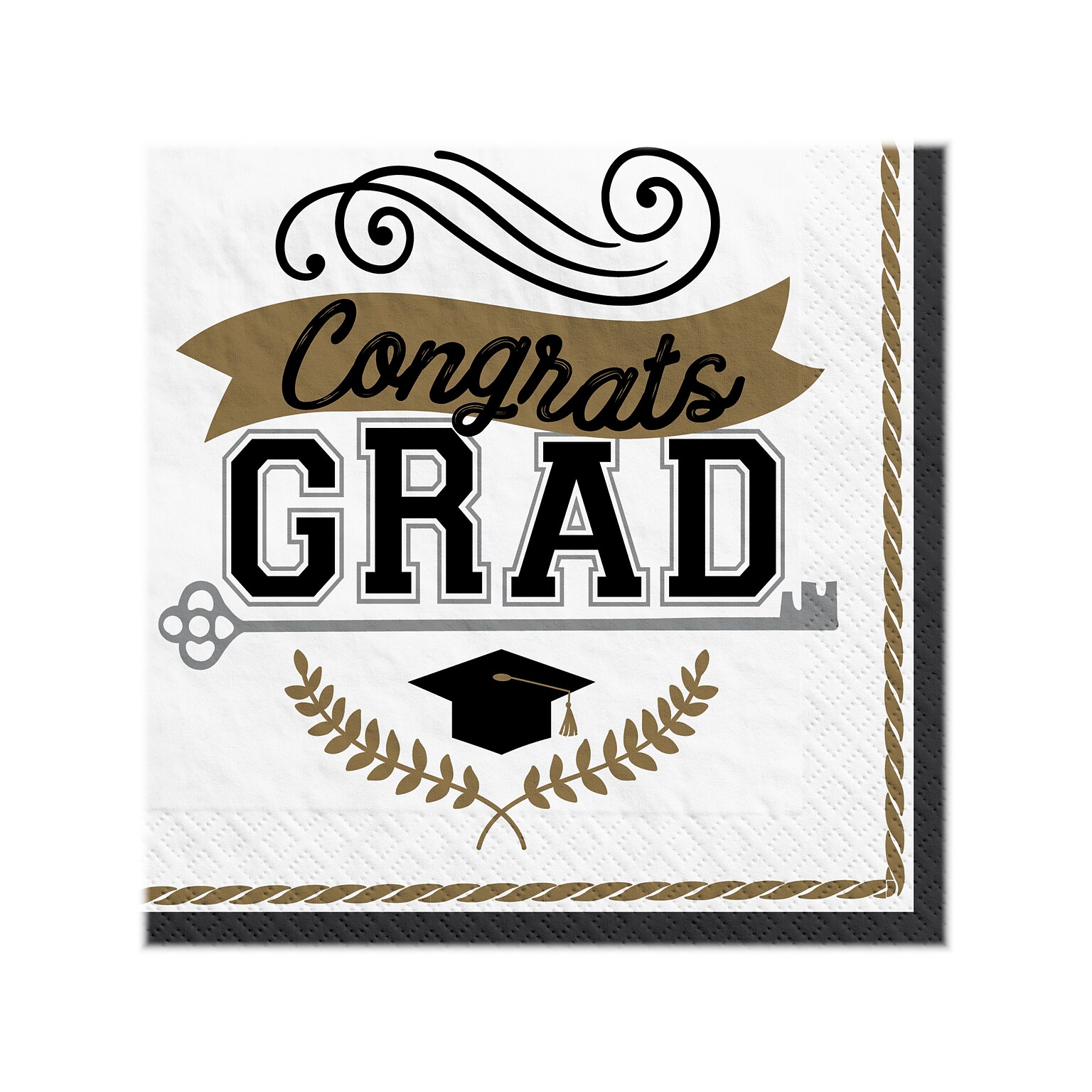 Amscan Achievement is Key Graduation Luncheon Napkin, White/Black/Gray/Gold, 100/Pack (712738)