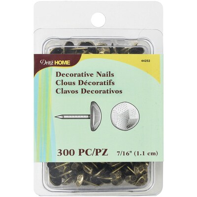 Dritz Upholstery Decorative Nails 7/16 300/Pkg-Antique Brass Hammered Nailhead
